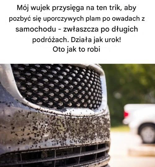 Mój wujek przysięga na ten trik, aby pozbyć się uporczywych plam po owadach z samochodu — zwłaszcza po długich podróżach. Działa jak urok! Oto jak to robi