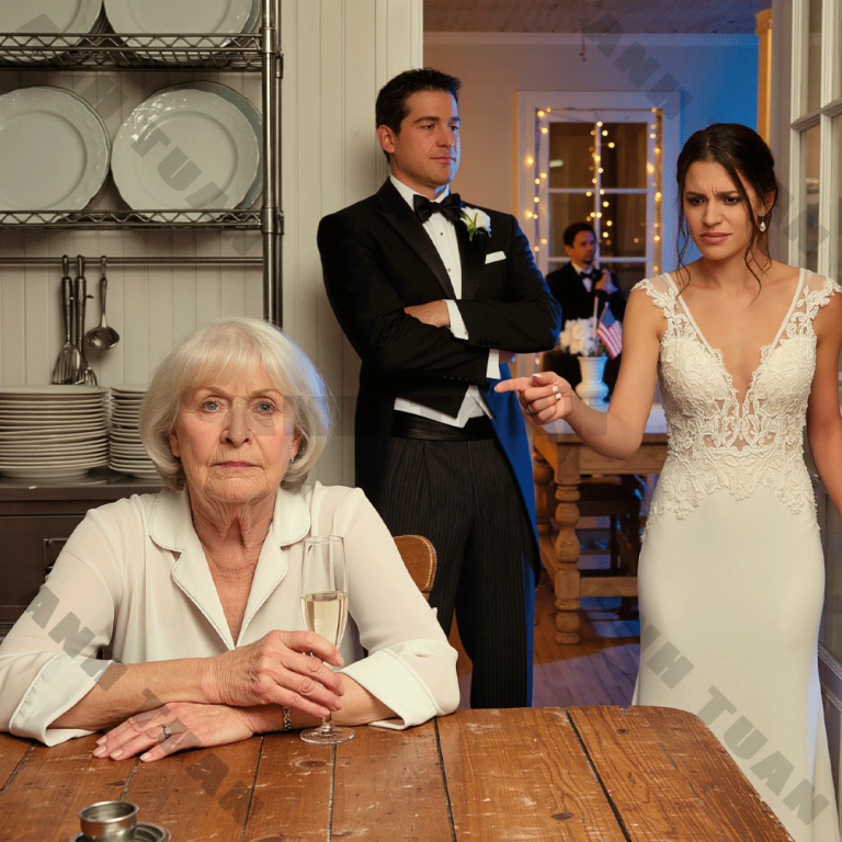 Moja synowa posadziła mnie w kuchni podczas ślubu mojego syna. Uśmiechnęłam się, wyjęłam telefon i wypowiedziałam sześć słów, które zmieniły wszystko.
