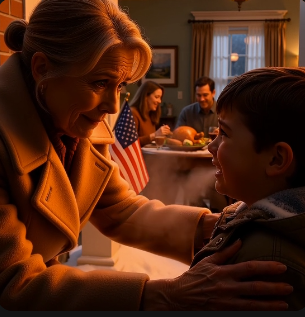 W Święto Dziękczynienia zastałem mojego wnuka drżącego z zimna na zewnątrz, podczas gdy rodzina jadła ciepłego indyka w środku — gdy wszedłem do środka, sześć cichych słów zmieniło wszystko.