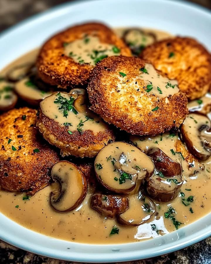 Panierowany kurczak w kremowym sosie grzybowym: klasyka w nowej odsłonie