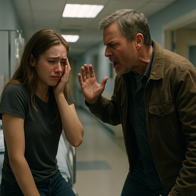 W szpitalu mój tata krzyknął: „Zapłać czynsz albo wynoś się!” — a potem uderzył mnie tak mocno, że upadłem na podłogę…