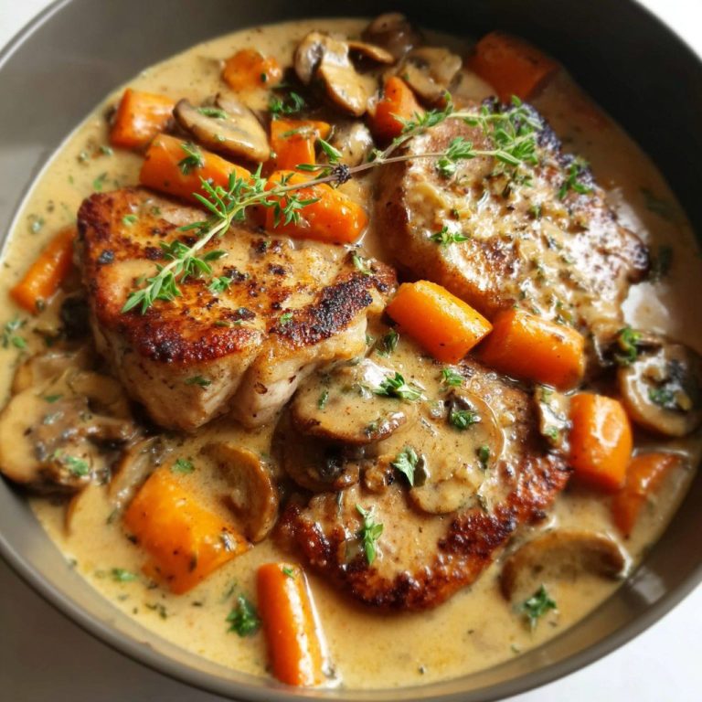 🥩Kotlety wieprzowe w kremowym sosie z grzybów i marchewki