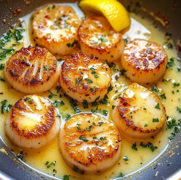 Przegrzebki z masłem cytrynowo-czosnkowym